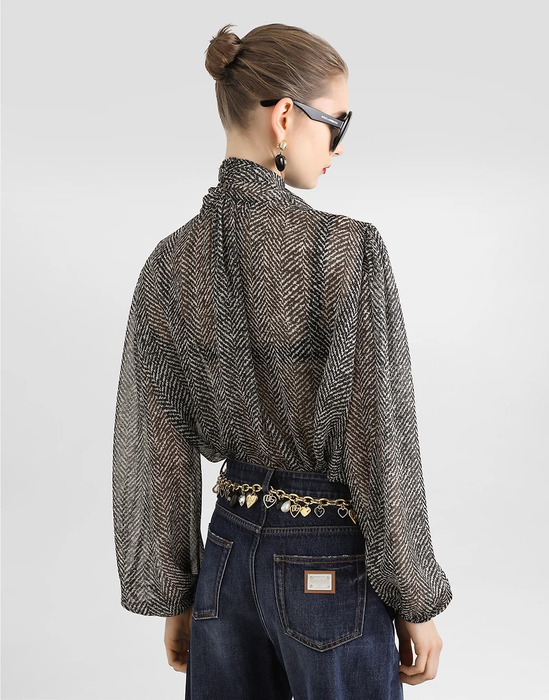 Chevron-print silk chiffon shirt