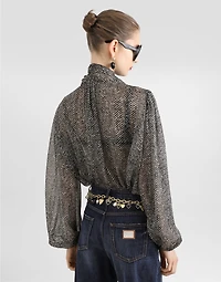 Chevron-print silk chiffon shirt