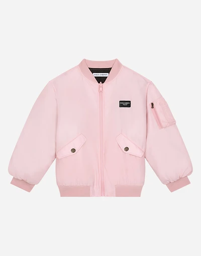 Nylon bomber jacket with logo tag