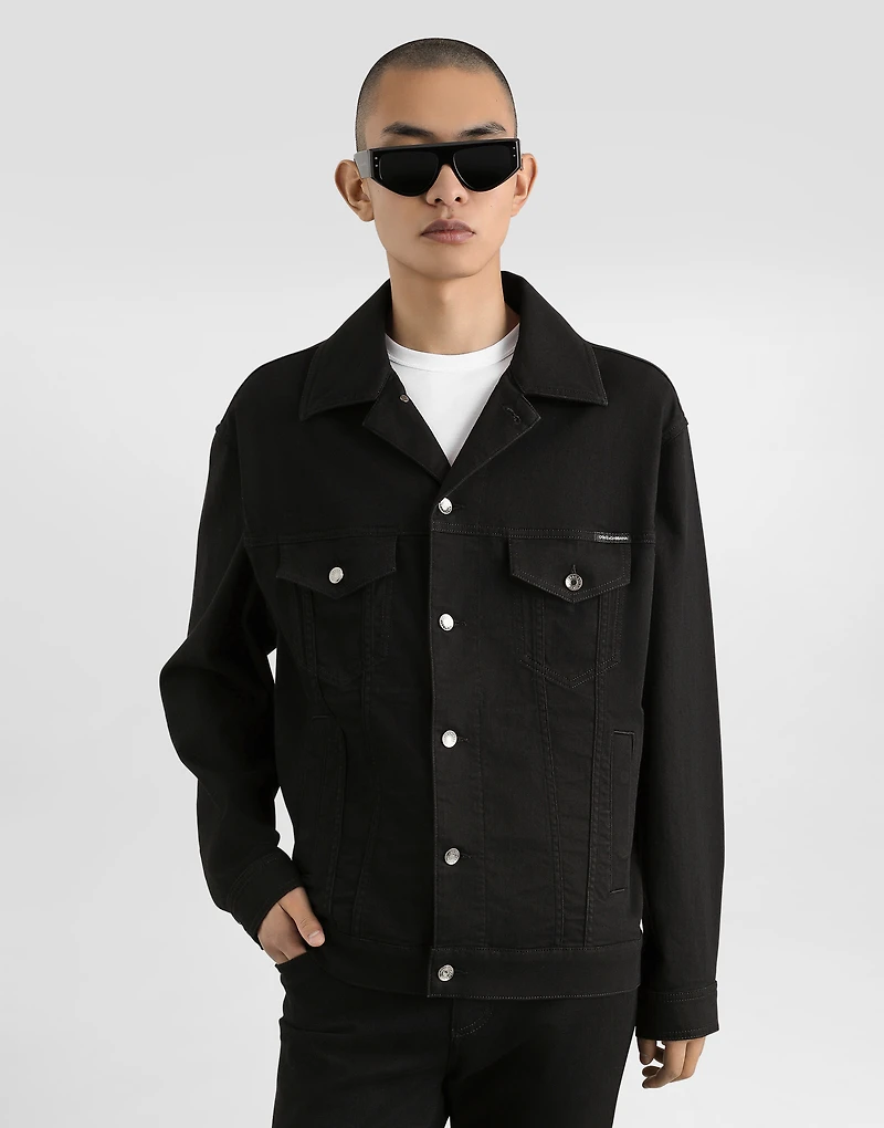 Black wash stretch denim jacket