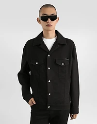 Black wash stretch denim jacket