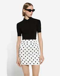 Short charmeuse skirt with polka-dot print
