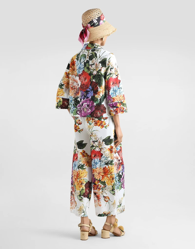 Flower bouquet-print poplin trousers