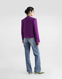 Short single-breasted wool crepe jacket