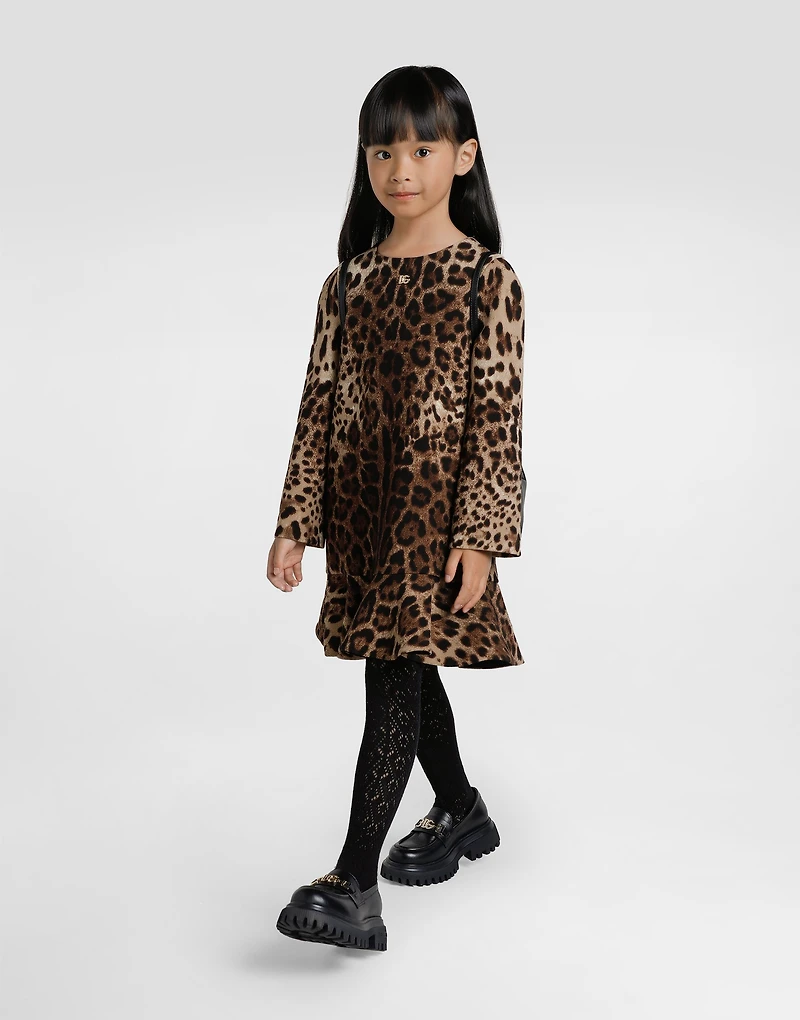 Leo-print double crêpe dress