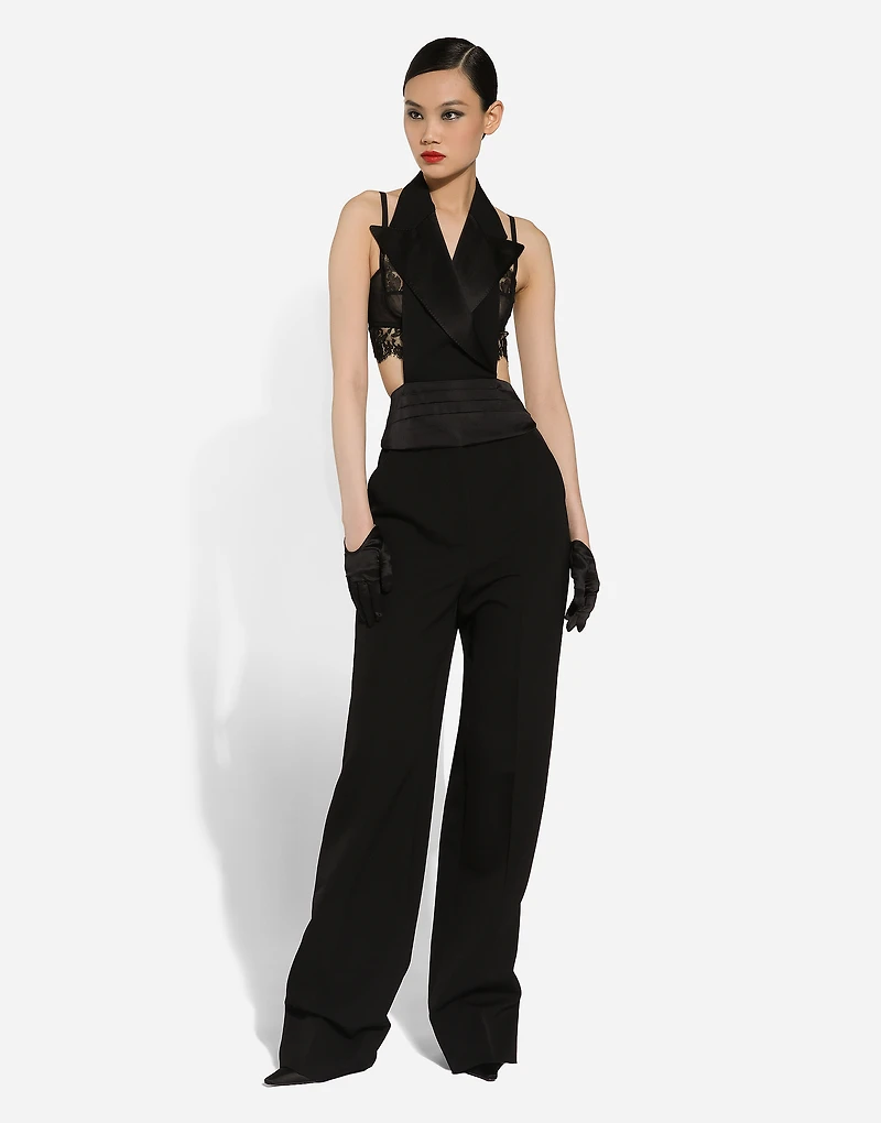 Wool gabardine tuxedo pants