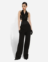 Wool gabardine tuxedo pants