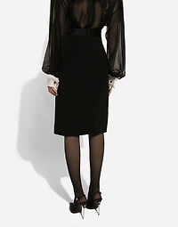 Wool midi pencil skirt with satin waistband