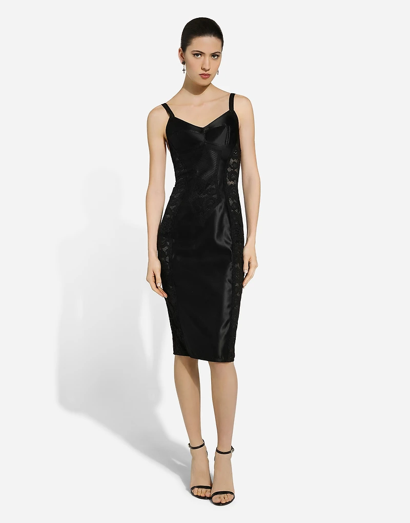 Satin and lace calf-length corset dress
