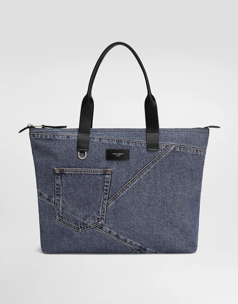 Medium shopper in patchwork denim