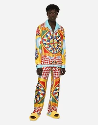 Carretto-print silk twill jogging pants