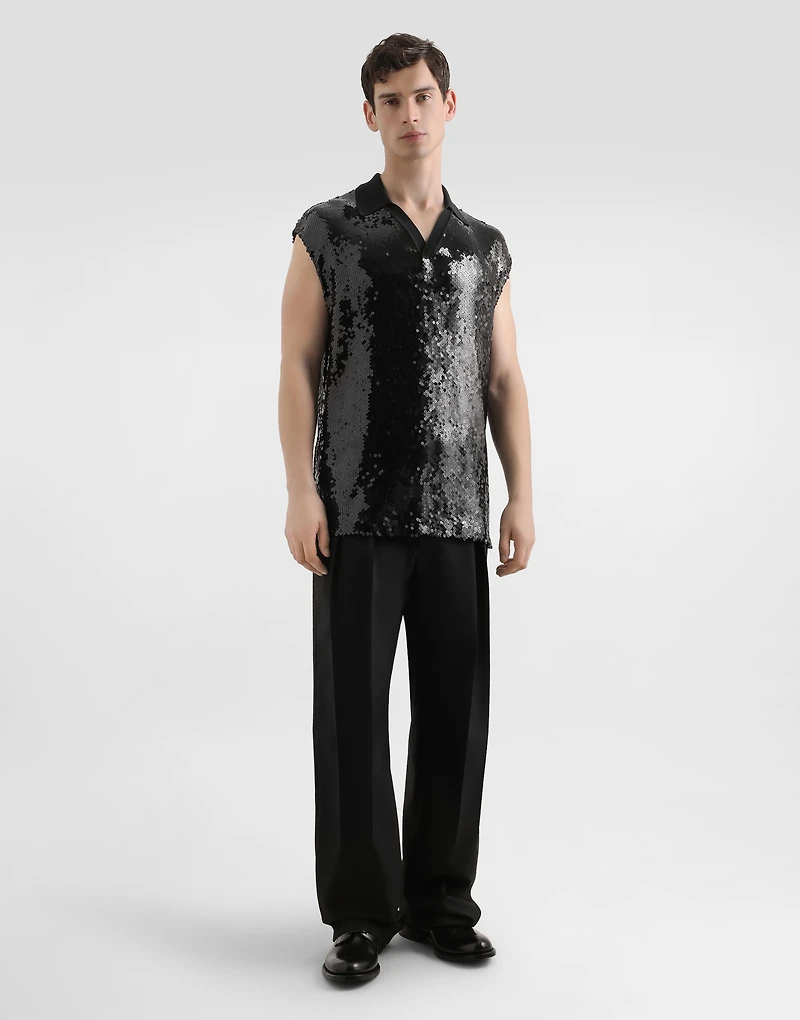 Sleeveless polo with sequins