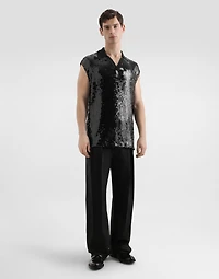 Sleeveless polo with sequins