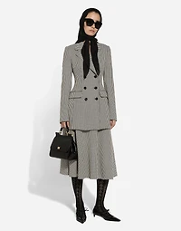 Calf-length wool houndstooth circle skirt
