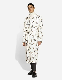 Silk twill robe with chess-piece print