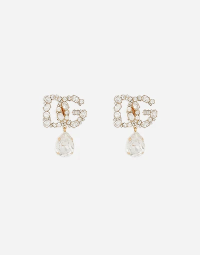 Earrings with DG logo and rhinestone teardrop pendant