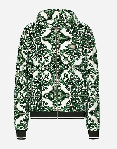 Zip-up hoodie with majolica print