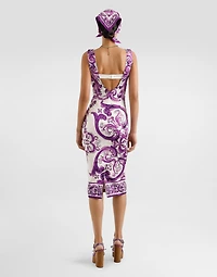 Majolica-print long charmeuse dress