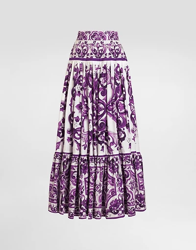 Majolica-print long skirt