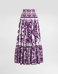 Majolica-print long skirt