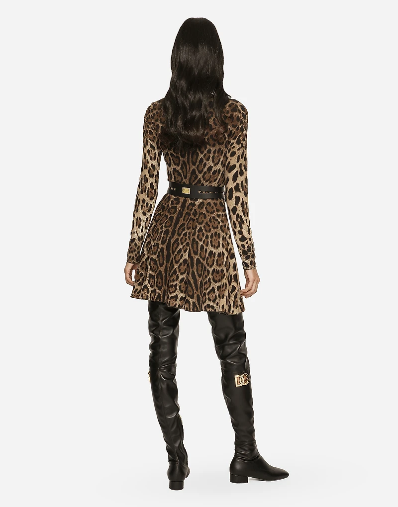 Short leopard-print cady dress