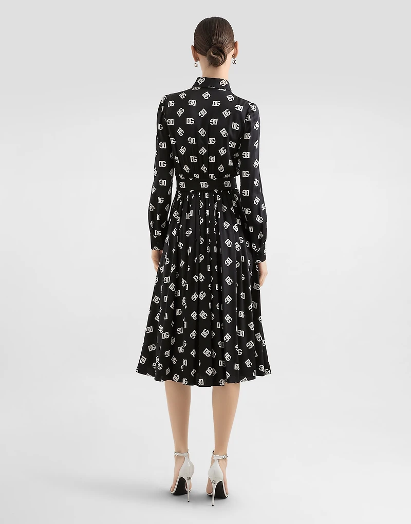Charmeuse calf-length dress with all-over DG print