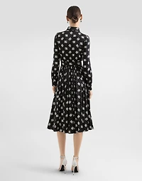 Charmeuse calf-length dress with all-over DG print