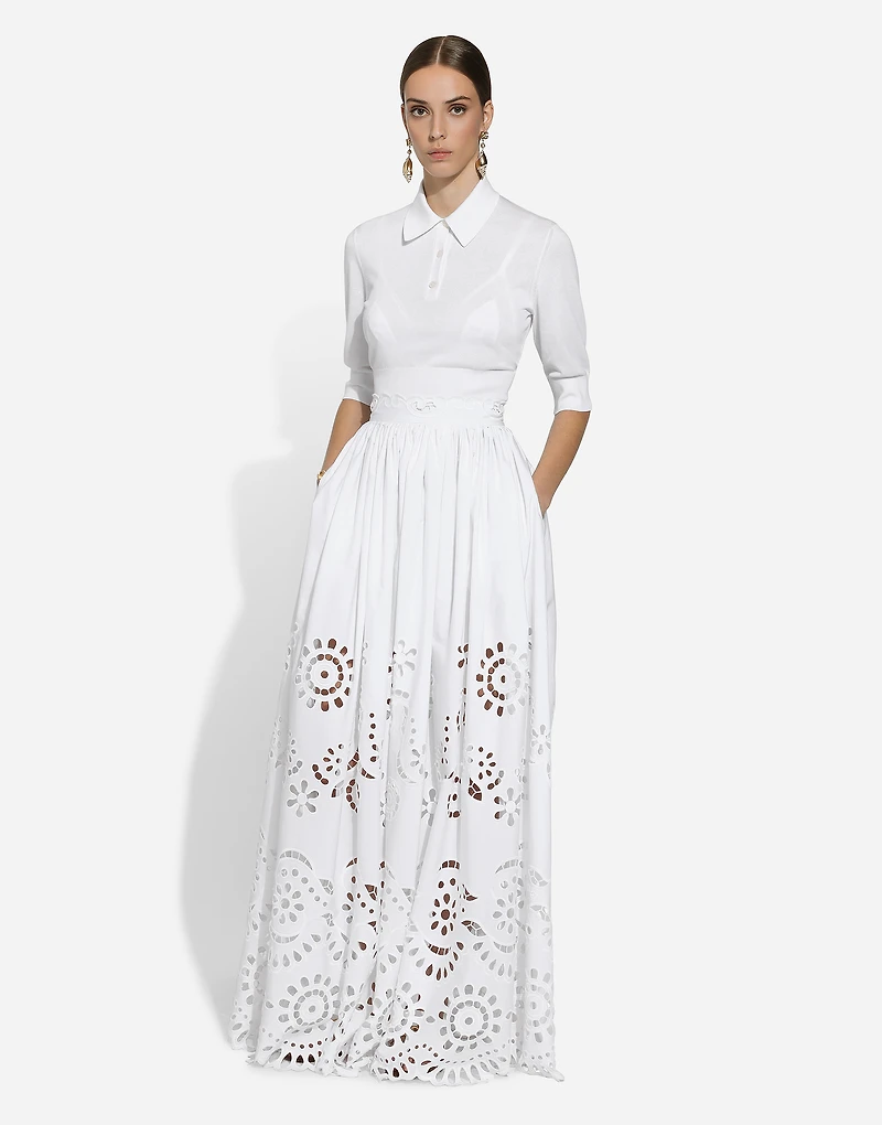Long cotton circle skirt with cut-out detailing