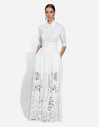 Long cotton circle skirt with cut-out detailing