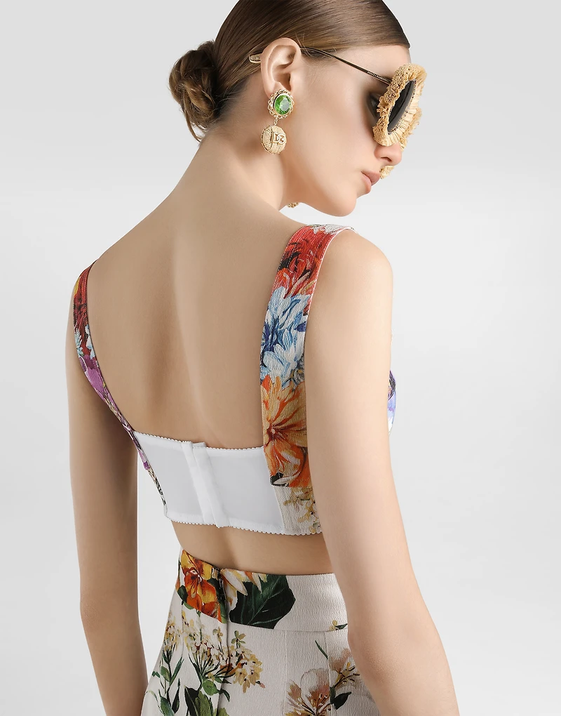Flower bouquet-print bustier top