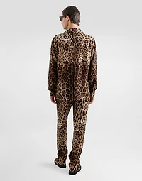 Silk vanity shirt with leopard print