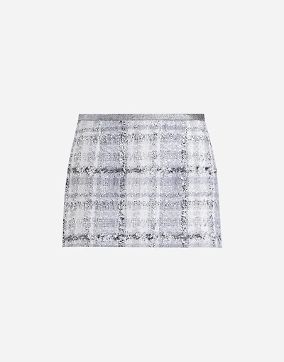 Check lurex raschel tweed miniskirt