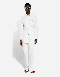 Long denim jacket with belt