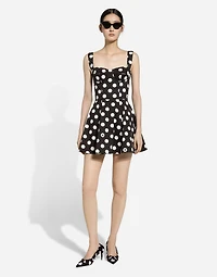 Cotton drill corset minidress with polka-dot print