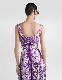 Majolica-print silk twill dress