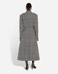 Single-breasted houndstooth check coat with belt
