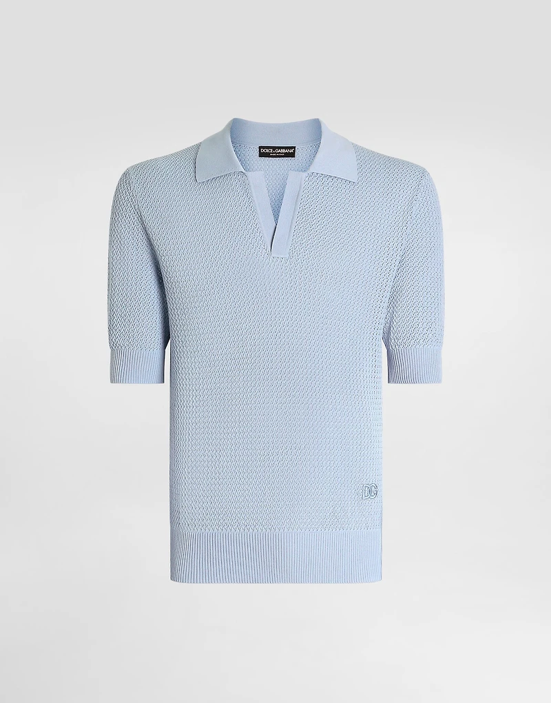 Micro-pattern cotton polo shirt