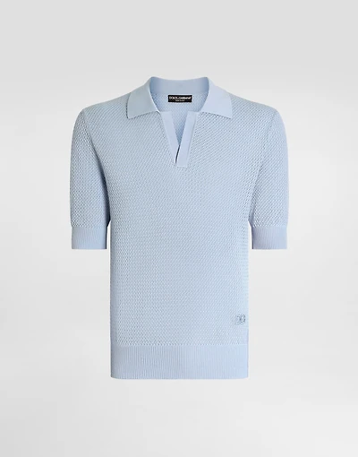 Micro-pattern cotton polo shirt