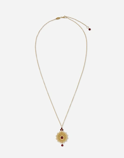 Filigree Pendant 18-carat yellow gold and rhodolite garnets