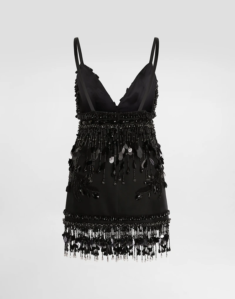 Satin dress with embroidery