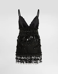 Satin dress with embroidery