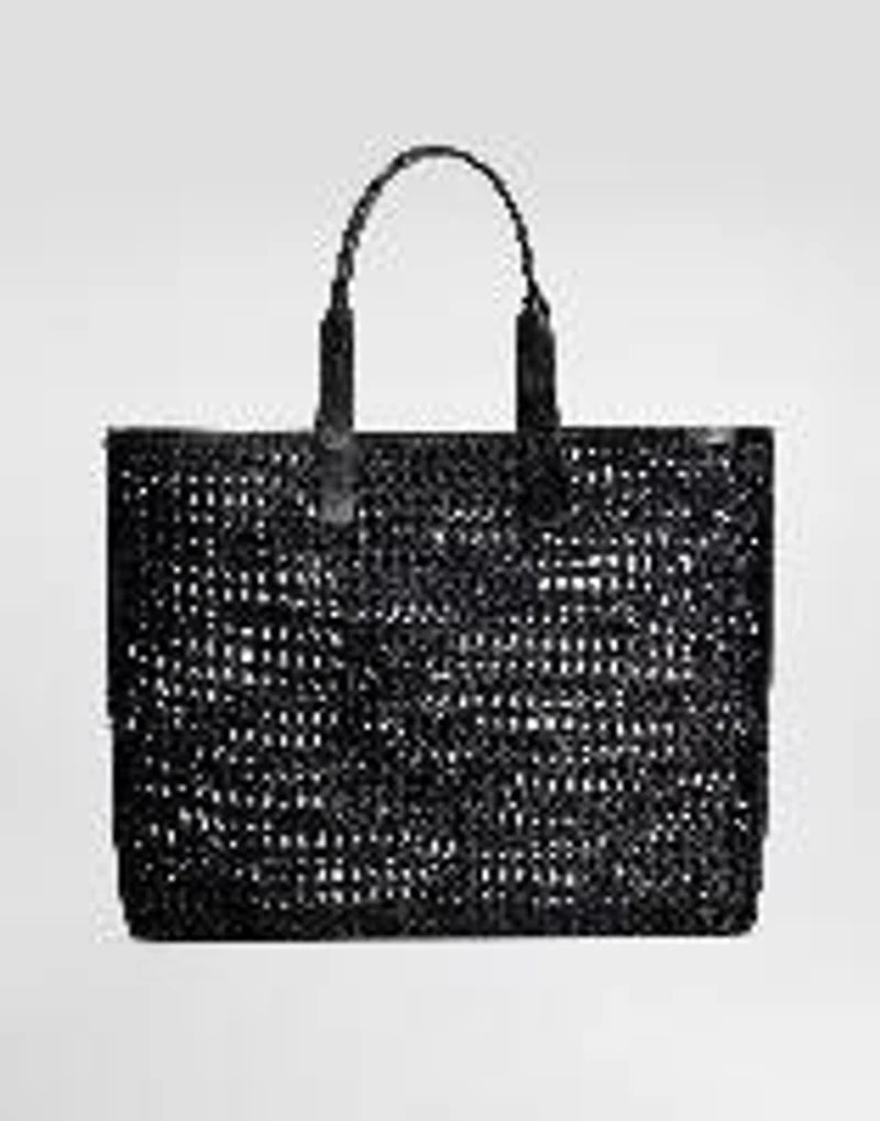 Woven mesh and calfskin shopper