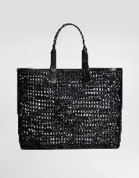 Woven mesh and calfskin shopper