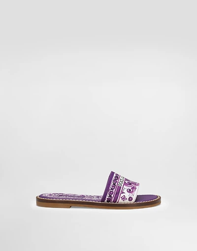 Majolica-print canvas flat slipper