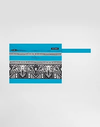 Mid-length swim trunks with bandanna print