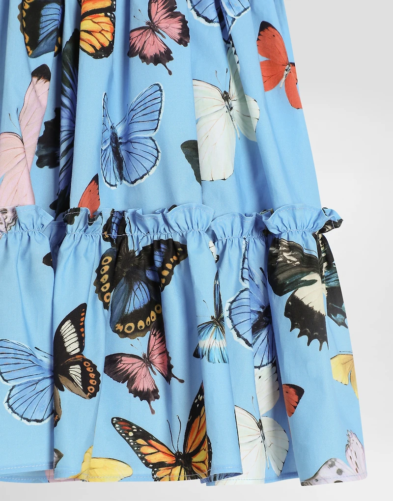 Butterfly-print poplin skirt