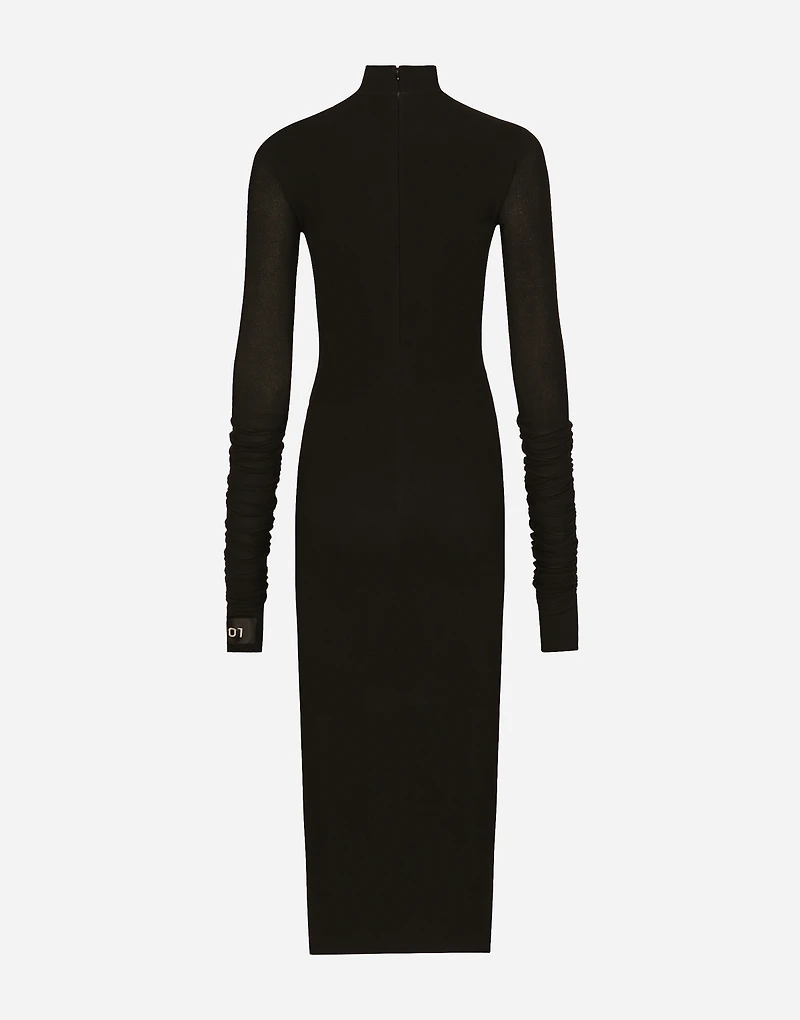 Jersey calf-length dress with Chantilly lace insert