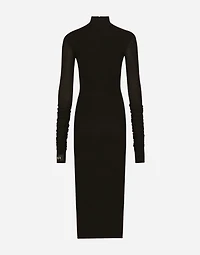 Jersey calf-length dress with Chantilly lace insert