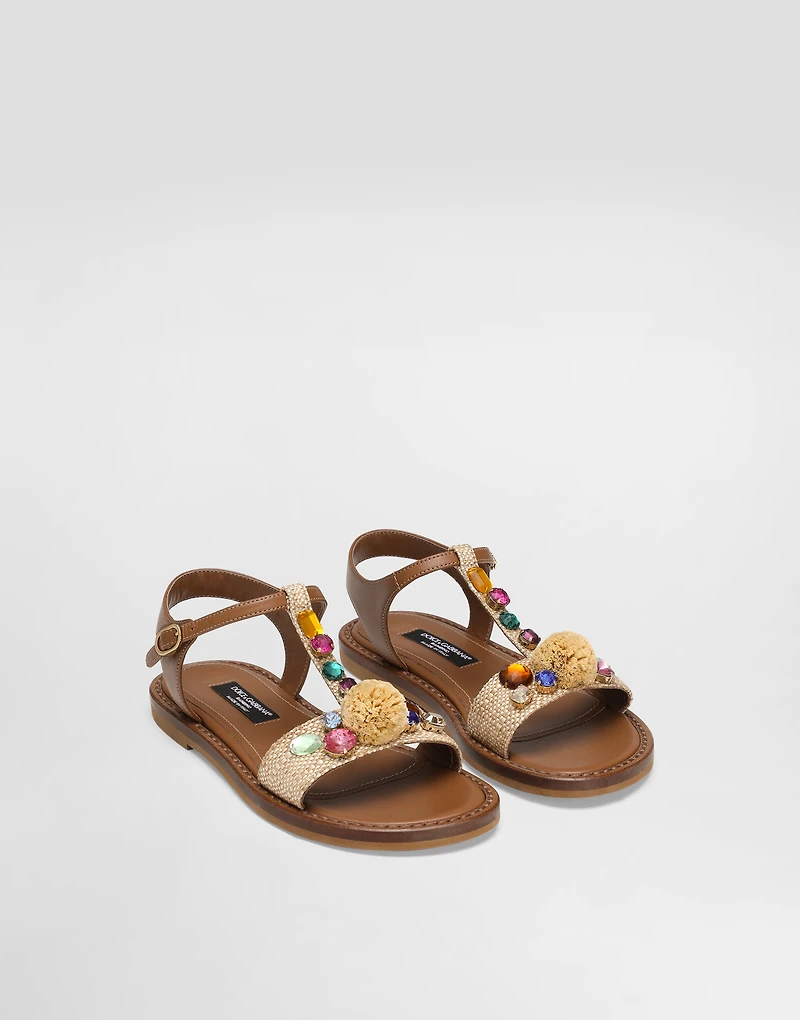 Raffia and nappa sandal
