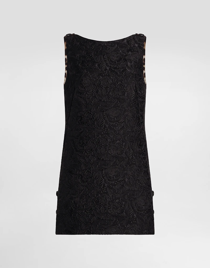 Short floral quilted jacquard sack dress